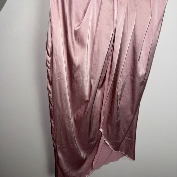 Rose Pink Elegant Satin One Shoulder Midi Dress Draped Asymmetrical Hem Size M - Picture 5 of 6